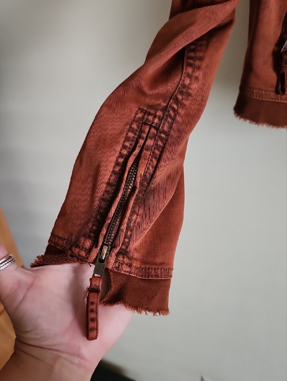 Free People Boho Collapsing Twill Raw Edge Jacket Hanna Rustic Orange women Sz M - Picture 6 of 10